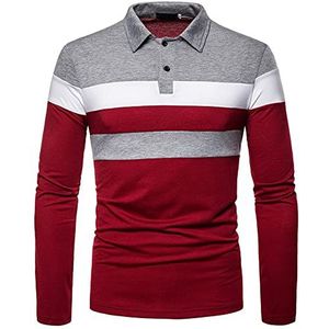 Heren Fashion Polo Shirt Lange Mouwen Streep Casual Golf T-shirts Werk Tee Top Heren Polo Shirt Lange Mouwen Casual Geruite Kraag T-shirts Heren Lange Mouwen Polo's Casual Tops Splice T-Shirt Poloshirts, B-grijs, M