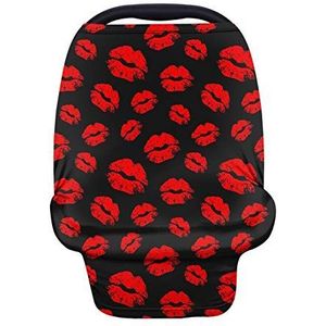 Wanyint Red Kiss Lips Printed Soft Carseat Cover, Baby Car Seat Cover, Stretchy Nursing Sjaal, Autostoel Luifel, Winkelwagen Cover en Kinderstoel Cover, 4-in-1 Multiuse Cover voor baby's