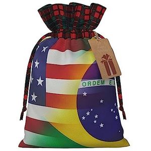 Trekkoorden Kerst Gift Bags, Treat Candy Bags voor Holiday Party Favor Supplies-Amerikaanse en Braziliaanse vlaggen Print