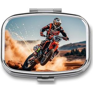 Sport Motorfiets Pillenetui met 2 compartimenten, pillenorganizer, draagbare vierkante pillendoos, vitaminepillenorganizer voor zakportemonnee en reizen