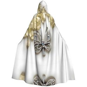 Bxzpzplj Strass vlinder en bloem capuchon mantel voor mannen en vrouwen, carnaval tovenaar kostuum, perfect voor cosplay, 185 cm