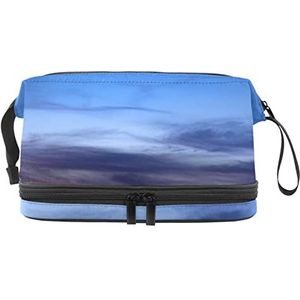Grote capaciteit reizen cosmetische tas,Blauwe tinten bewolkte hemel, make-up tas, waterdichte make-up tas organisator, Meerkleurig, 27x15x14 cm/10.6x5.9x5.5 in