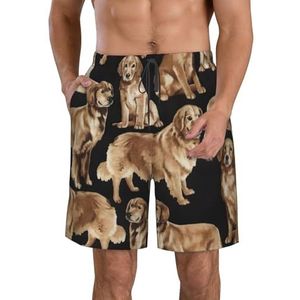 Menselijke Skelet Print Heren Zwemmen Shorts Trunks Mannen Sneldrogend Ademend Strand Surfen Zwembroek met Zakken, Gouden Retrievers, XXL