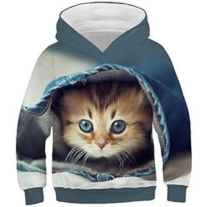 Kids Hoodie 3D Print,Mode Herfst Winter Hoodies Leuke Kat Kinderkleding Voor Kinderen Meisje Lange Mouw Print 3D Kat Tops Kleding -120 Cm