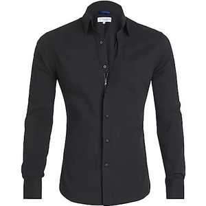 YOMACY Oxford Stretch Zip Shirt voor Mannen, Heren Zip Jurk Shirt Lange Mouw Formele Shirt Business Casual Button Down Shirt Slim Fit Werkshirt (zwart, L)