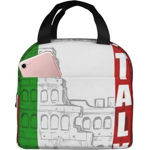 JYQCNSMJYB2 Romeins Colosseum Italiaanse vlag print geïsoleerde lunchbox voor dames en heren, lichte duurzame draagtas voor kantoor, werk, school