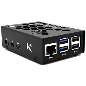 KKSB Raspberry Pi 5-behuizing - Gestraald aluminium - Ruimte voor Raspberry Pi 5 heatsink ventilator - Laser-geëtiketteerde pinlabels - Geïntegreerde startknop