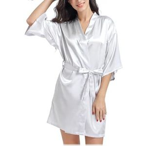 JMORCO Satijnen badjas dames satijnen gewaden badjassen pyjama pyjama nachtkleding nachtkleding halve mouw sexy casual, Zilver, M (50-55kg)
