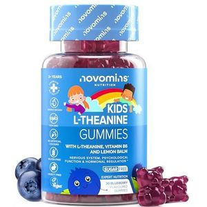 Kinderen L-Theanine Gummies – Supplementen voor Focus en Concentratie – 50 mg L-Theanine met Citroenmelisse & Vitamine B6 – Veganistisch – Niet-GMO & Glutenvrij – Novomins