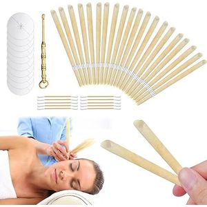 KAYEF 20-Delige Oorsmeerverwijderingskaars Oorkaarsenset, Oorkaarsen voor het Reinigen van Oorsmeer met Beschermende Schijfjes, Oorreiniging, Oorkaarsen voor Ontspanning, Beige