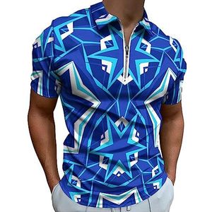 Caleidoscoop Helder Blauw Ster Poloshirt voor Mannen Casual Rits Kraag T-shirts Golf Tops Slim Fit