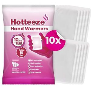 Hotteeze Handverwarmers - 10 Pads Geurloos, Zelfklevend, Wegwerpbare Handschoenverwarmers voor Pijnverlichting, Directe Luchtaangeactiveerde Zakverwarmer, Biedt 10 Uur Warmte voor Koude Handen