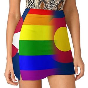 LGBT Pride Colorado State Flag Dames Skorts Hoge Taille Tennisrok Gelaagde Korte Mini Rok Culottes Skorts Met Zakken 2XL