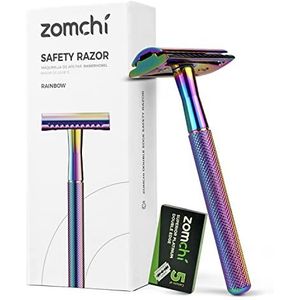 ZOMCHI Veiligheidsscheermes, Safety Razor voor mannen of vrouwen, milieuvriendelijk scheermes met 5 mesjes, geschikt voor alle scheermesjes met dubbele rand, Gradient Neon