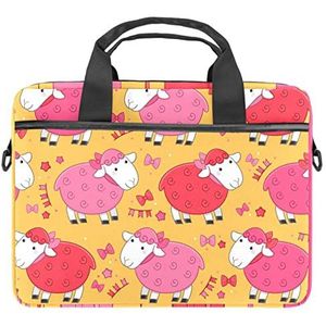 Roze Meisje Alpaca Vlinderdas Geel Laptop Schouder Messenger Bag Crossbody Aktetas Messenger Sleeve voor 13 13.3 14.5 Inch Laptop Tablet Beschermen Tote Bag Case, Meerkleurig, 11x14.5x1.2in /28x36.8x3 cm