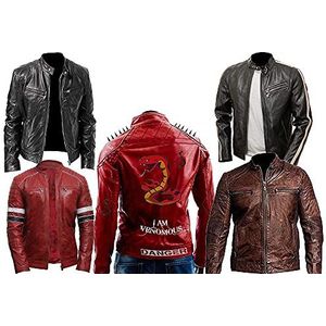 HiFacon Vintage Cafe Racer Rood Retro Biker Unisex Lederen Jas - bruin - L