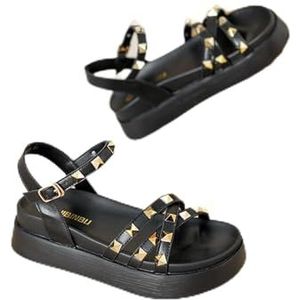Sandalen met dikke zolen for dames 2024 deze zomerse Romeinse schoenen met zachte zolen en verhoogde kleine maten (Kleur : Blackstandardcode, Size : 32)