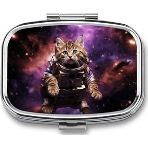 Een kat in de ruimte reizen pillenorganisator een dagelijkse pillendoos voor supplementen pillendoosje met 2 compartimenten, handig voor het dragen en bewaren van medicijndoos