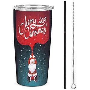 Merry Christmas Travel Koffie Mok Rvs Tumbler Met Deksel En Stro Geïsoleerde Cup Voor Auto Thuis 17oz