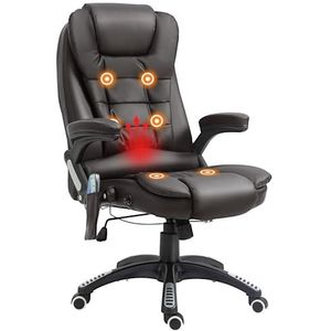 HOMCOM bureaustoel kantoorstoel directiestoel gaming stoel massagestoel 6-punts vibrerende massage met warmtefunctie draaibaar (bruin)