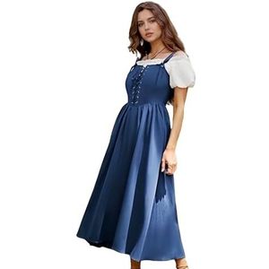 TGUVGRHH Middeleeuwse renaissance-jurk voor dames, Victoriaans kostuum met spaghettibandjes en korset, verstelbare schouderbanden, cottagecore-jurk met mouwloos voor LARP-kostuum, themafeest