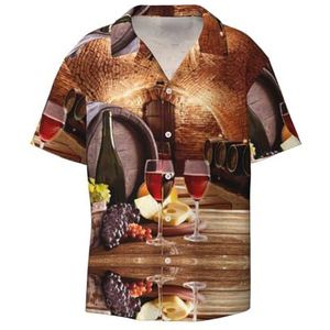 OdDdot Rode wijnkelder Print Heren Overhemden Atletische Slim Fit Korte Mouw Casual Business Button Down Shirt, Zwart, XL
