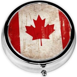 Pillendoosje Kleine Pillendoosje voor Pocket & Portemonnee Pil Organizer Draagbare Pillencontainer Leuke Geneeskunde Organizer Retro Canada Vlag Reizen Pillendoos voor Vitamine Visolie Supplementen