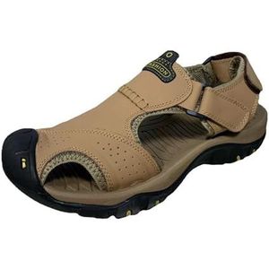 Mens Leather Hiking Sandals With Arch Support Orthopedic Sport Recovery Athletic Walking Sandals For Man Outdoor Summer Casual Sandals (Color : Khaki, Size : EU 41)
