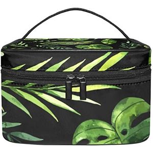 Make-up Organizer Bag, Reizen Make-up Tas Organizer Case Draagbare Cosmetische Tas voor Vrouwen en Meisjes Toiletries Tropisch Zwart Groen Blad, Meerkleurig, 22.5x15x13.8cm/8.9x5.9x5.4in