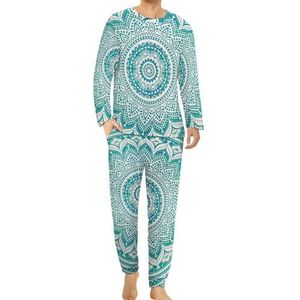 Groene Mint Mandala Comfortabele Heren Pyjama Set Ronde Hals Lange Mouw Loungewear met Zakken XL