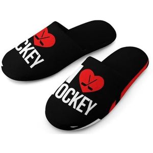 I Love Hockey Dames Katoenen Slippers Indoor Home Slippers Wasbare Slippers voor Vrouwen 40-41_(9-10)