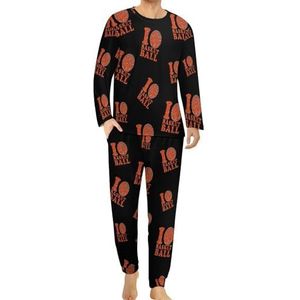 I Love Basketball1 comfortabele herenpyjama-set met ronde hals en lange mouwen, loungewear met zakken, XL