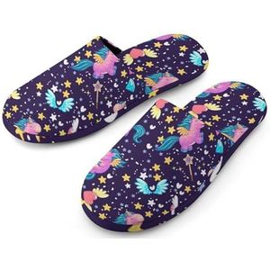 Eenhoorns Diamanten Volledige Print Vrouwen Slippers Warme Antislip Rubberen Zool Huisschoenen Voor Indoor Hotel 36-37 (5.5-6)