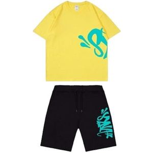Syna World Shorts T-shirt Voor Heren,2-delige Katoenen Korte Broekset Dames,Zwart Wit,Zomer Korte Trainingspakset Voor Volwassenen En Kinderen,Sweatshirt Sportpak (Color : 9, Grootte : 3XL)