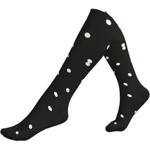 DEXNEL Dot Zwart & Wit Compressie Sokken Voor Mannen Vrouwen 20-30 Mmhg Compressie Sokken Voor Sport Ondersteuning Sokken, 2 Zwart-2, Eén Maat