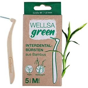 wellsamed Wellsagreen Bamboe interdentale borstels, duurzame tussenruimtes met bamboe handvat, maat M (1,0 mm), milieuvriendelijk en veganistisch, van duurzaam geteelde bamboe, 5 stuks