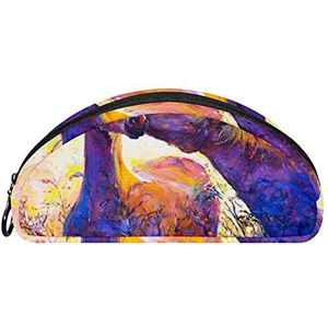 Etui Halve cirkel Briefpapier Pen Bag Pouch Holder Case Paarden Olieverf, Multi kleuren, 19.5x4x8.8cm/7.7x1.6x3.5in, Make-up zakje