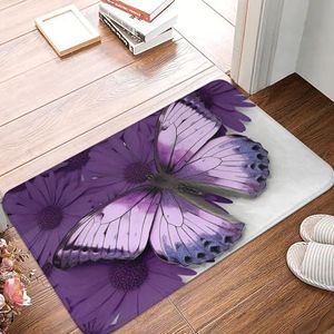 YNCATXZ Paarse vlinder deurmat 40 x 60 cm antislip indoor outdoor mat welkomstmat wasbaar deurmat voor entree deurmat absorberende flanellen badmatten