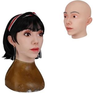 Color 2,Without makeup,XZZXQNB Realistisch Silicone Vrouwen Hoofdmasker voor Crossdressing en Kostuums