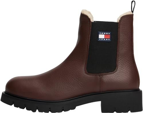 Tommy Jeans - Chelsea Boots - Chocoladebruin - Gevoerd - Glad Leer