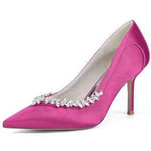 KYEGLO Satijnen Stiletto Met Gesloten Teen Voor Dames, Puntige Afstudeerschoenen Met Strass-Steentjes - Ideaal Voor Bruiloften En Werk,Rose,36 EU