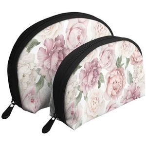 Make-uptas, cosmetische reistas 2 stuks draagbare clutch zakje set zakje organizer lente seizoen roze bloemen bloemen, zoals afgebeeld, Eén maat
