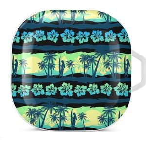 Tropische Frangipani met groene zonsopgang oordopjes hoesje compatibel met Samsung harde beschermhoes wit stijl