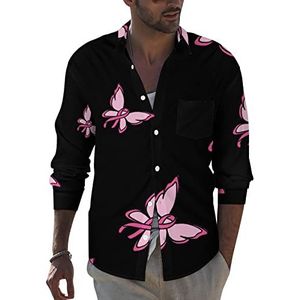 Borstkanker lint vlinder heren revers shirt lange mouw button down print blouse zomer zak T-shirts tops 6XL