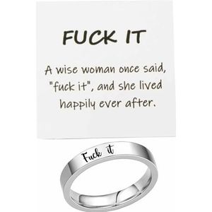 Fuck It Ring, Vierkante Ring Grappige Gegraveerde Fuck It Ring Roestvrijstalen Ring Inspirerende Vriendschapsring Voor Vrouwen (Color : G, Size : 8)