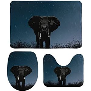 Zwart-witte olifant sterrenhemel badkamertapijten set 3 stuks antislip badmatten wasbare douchematten vloermat sets 50 cm x 80 cm