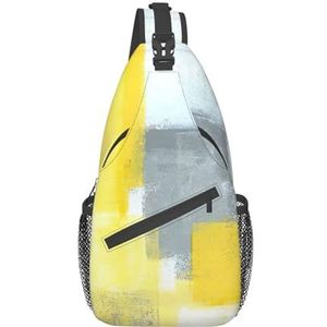 EdWal Basset Hound Hond Zomer Bus Palmbomen Print Borst Tas Dagrugzak Cross Body Tas Sling Rugzak Crossbody Tas, Voor Buiten Wandelen Reizen, Grijze en gele abstracte kunst schilderen, Eén maat