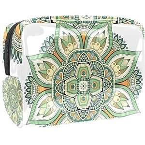 Mandala Groene Bloemenprint Reizen Cosmetische Tas voor Vrouwen en Meisjes, Kleine Waterdichte Make-up Tas Rits Pouch Toiletry Organizer, Meerkleurig, 18.5x7.5x13cm/7.3x3x5.1in, Modieus