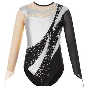 AMENGJ Turnpakje meisjes ritmische gymnastiek ballet jersey artistiek kunstschaatsen kostuum mesh sleutelgat terug metallic ballet dans turnpakjes, Zilver, 12