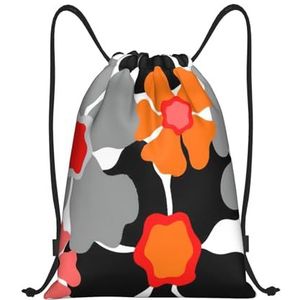 EdsfFehs Retro Bloemen Patroon Print Trekkoord Zakken,Verjaardag Festival Gym Sport Reizen Multifunctionele Sackpack, Zwart, M